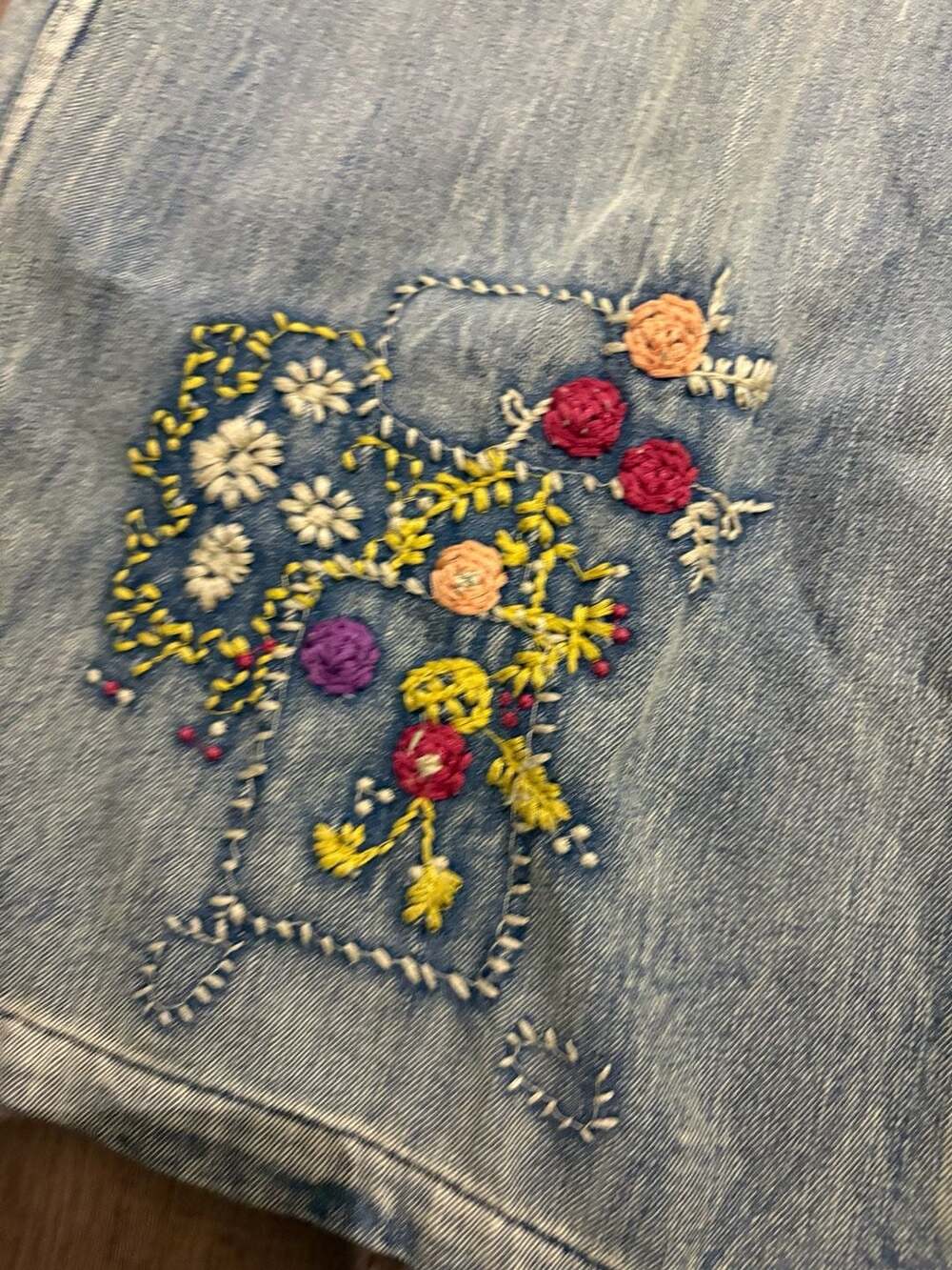 Blue Velvet Peace Patch & Floral Embroidered Denim Overalls - Picture 5 of 5